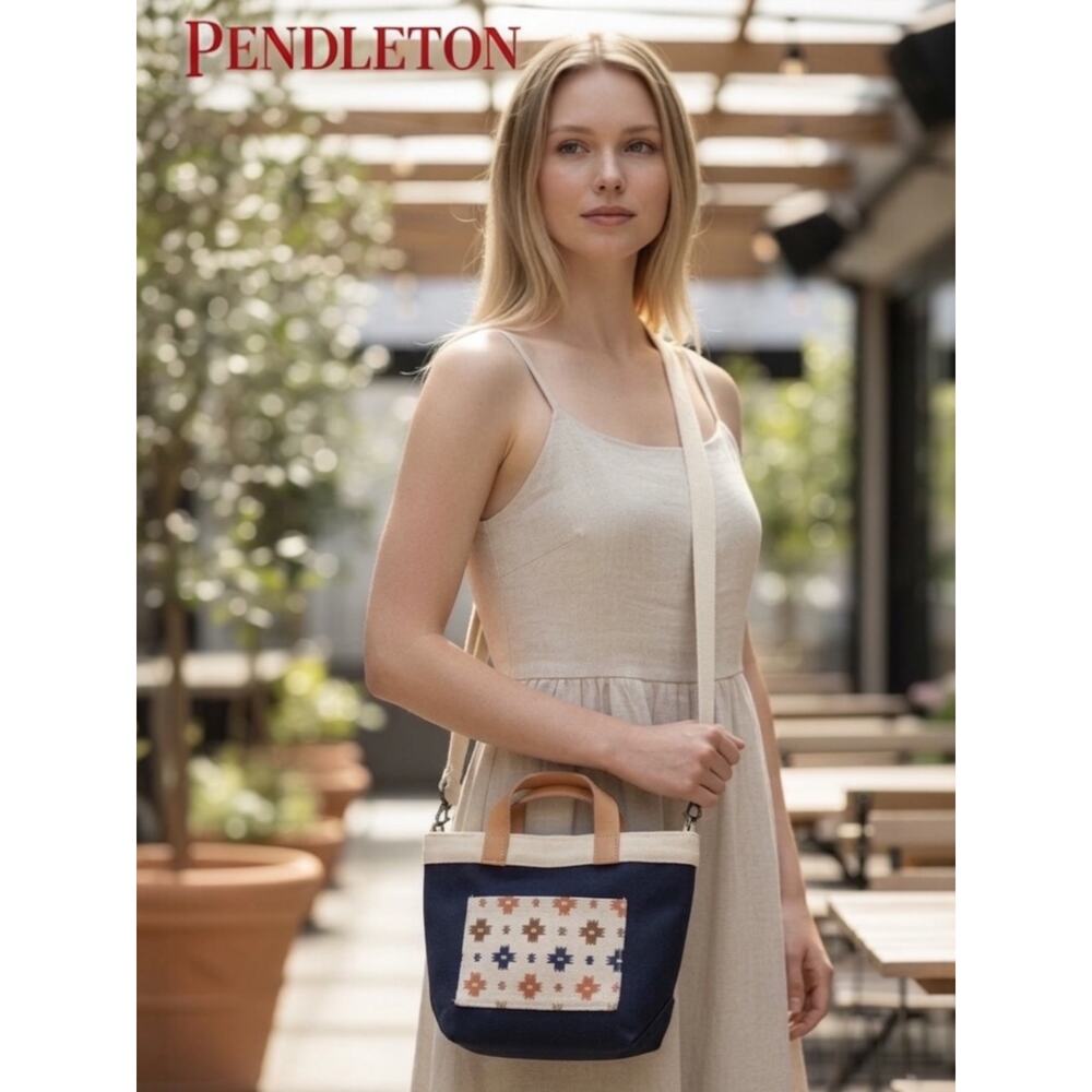 Pendleton Sweet Water Cotton Tote Southwestern Bag Leather Handle